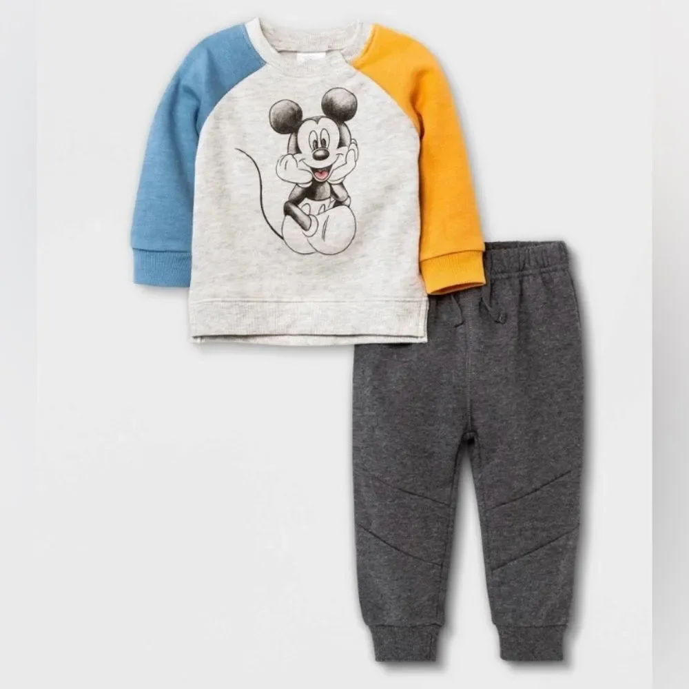 Disney Baby Mickey Mouse & Friends Graphic Sweatshirt & Bottom Gray 12M New!